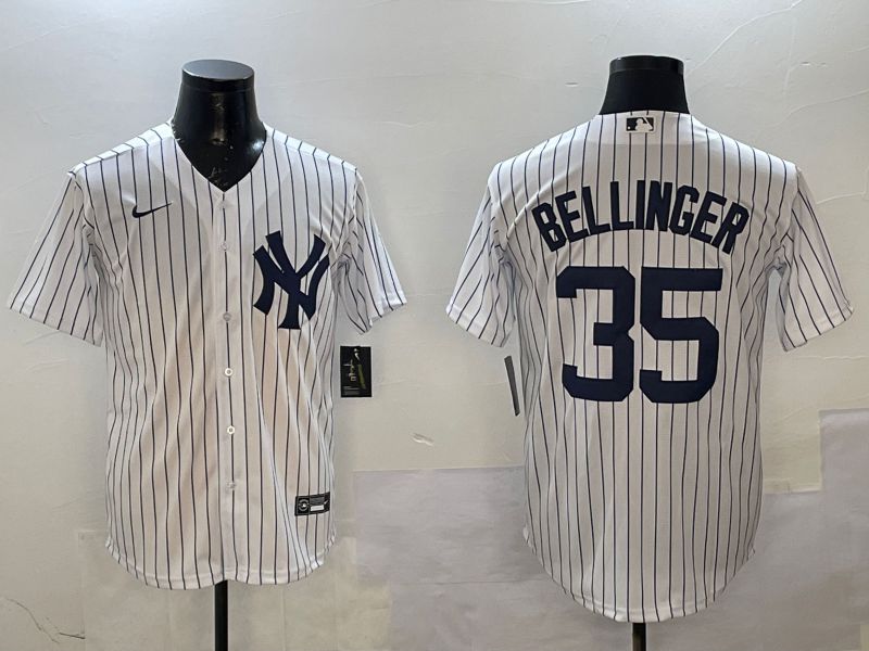 Men New York Yankees #35 Beelinger White Stripe Game Nike 2025 MLB Jersey style 1